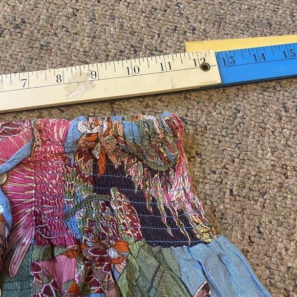 Y2K Tiered Peasant Skirt Maxi Women XS/S PullOn Elastic Boho Beach Tropical Bird - Picture 3 of 10